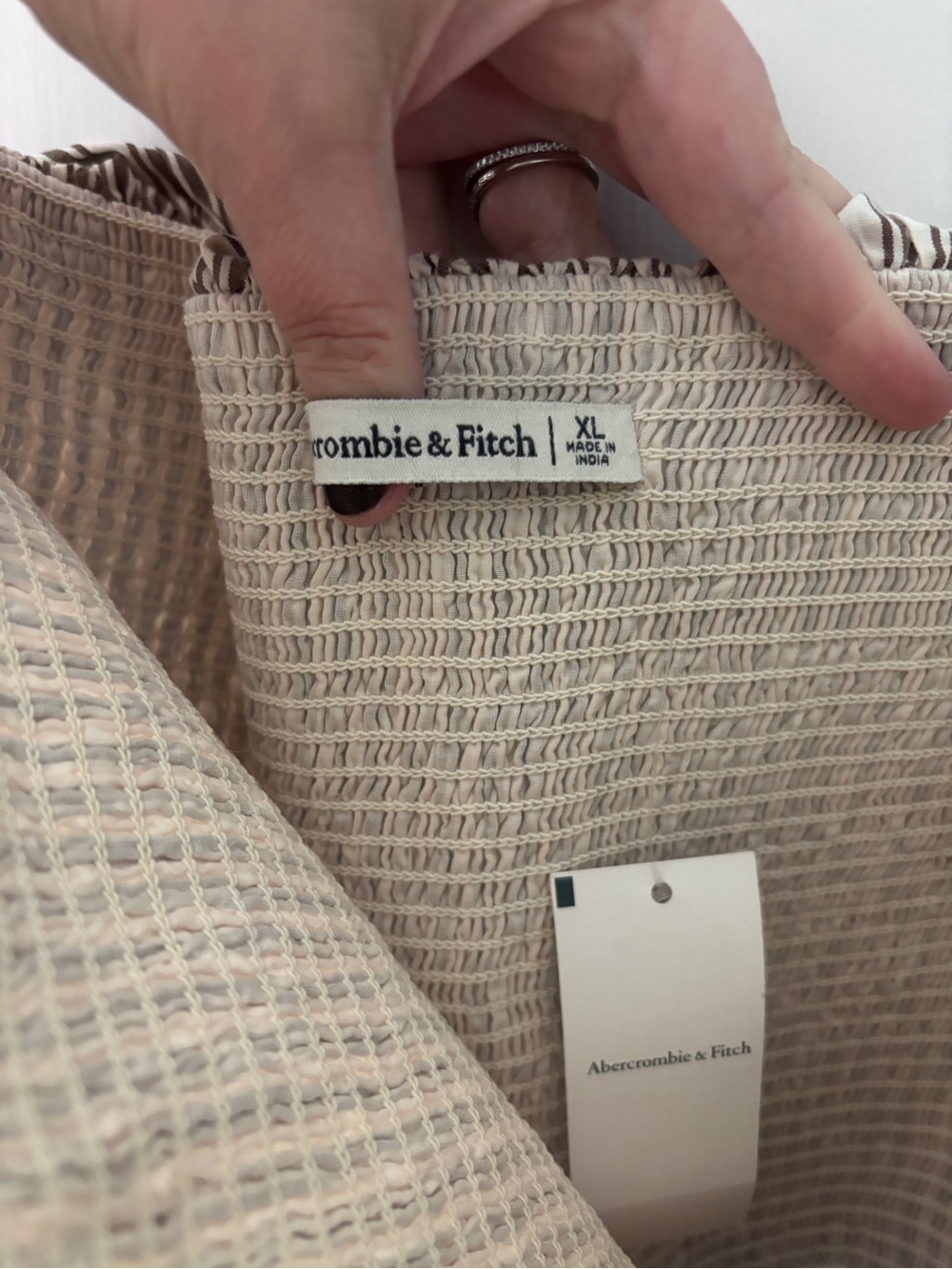 Abercrombie & Fitch Sydney Smocked Top Dip Waist Brown Stripe Midi Dress - Picture 6 of 7